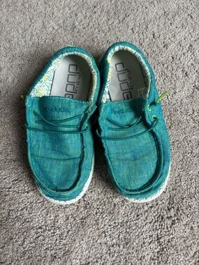 Hey Dude Kids Slip-On Sneakers in Teal and Lime Accent
